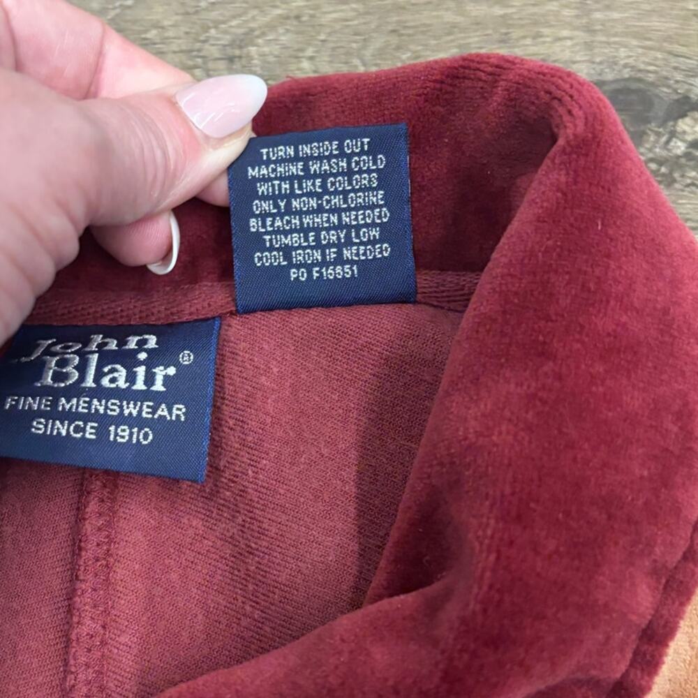 Vtg John Blair Mens Velour Track Suit Size XLG 2-Pc Jacket Pants Red Brown - Picture 11 of 15